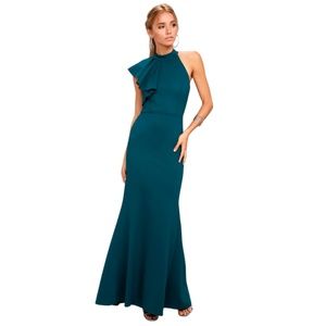 NWT Lulus Margaux One Shoulder Maxi Dress Teal